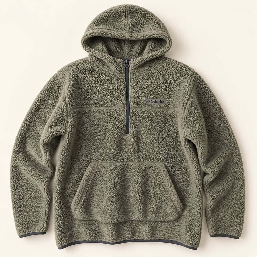 Columbia Olive Sherpa Fleece Half Zip Hoodie Gorpcore Outdoor Medium